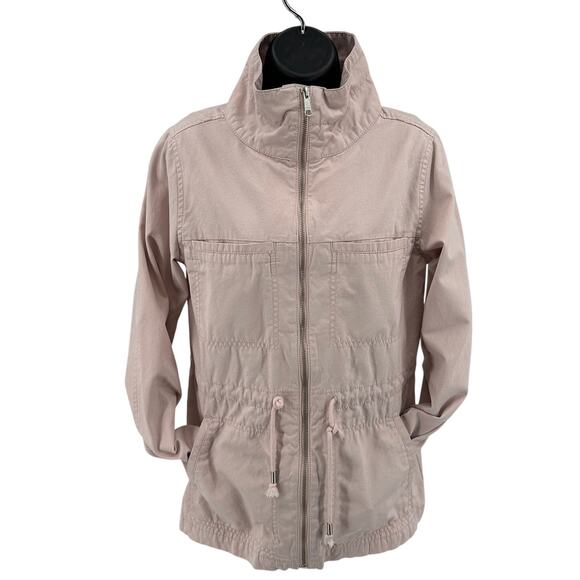 Old Navy Twill Field Jacket SZ S Tall Full Zip Light Pink Drawstring Lightweight - Picture 4 of 9